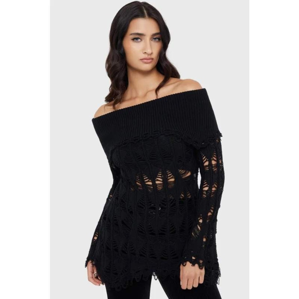 Killstar Shadow wine knit bardot sweater black size XS